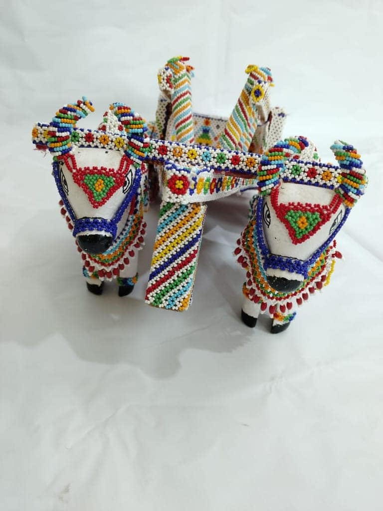 Handicraft Beaded Ox-Cart Showpiece for Home Decor view 2