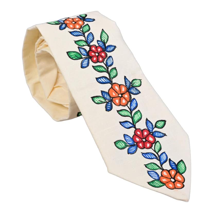 Pure Cotton Handmade madhubani Tie Multi Colour Elegance for Formal and Business Wear, Handcrafted, Handpainted SH (Size standard)