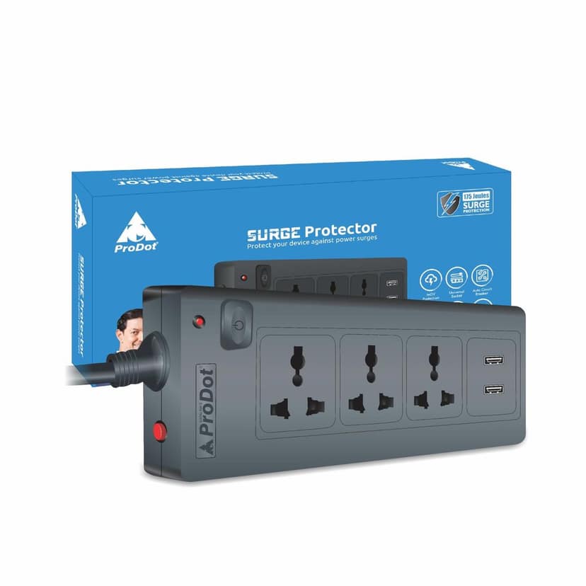 PRODOT Power Spike Guard, Strip Surge Protector with Master Switch and 3 Outlets with 2 USB, Heavy Duty Extension Cord for Home, Office, Travel & Phone Charging Bricks