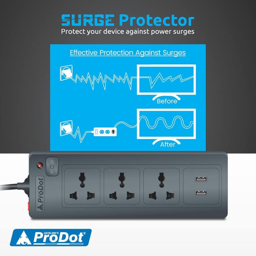 PRODOT Power Spike Guard, Strip Surge Protector with Master Switch and 3 Outlets with 2 USB, Heavy Duty Extension Cord for Home, Office, Travel & Phone Charging Bricks view 4