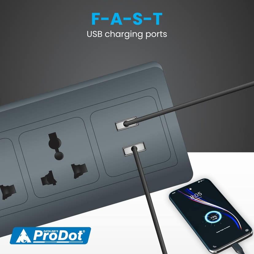 PRODOT Power Spike Guard, Strip Surge Protector with Master Switch and 3 Outlets with 2 USB, Heavy Duty Extension Cord for Home, Office, Travel & Phone Charging Bricks view 7