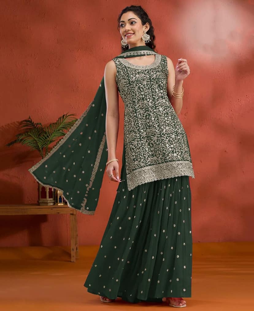 Designer Red Georgette Sharara Suit for Women