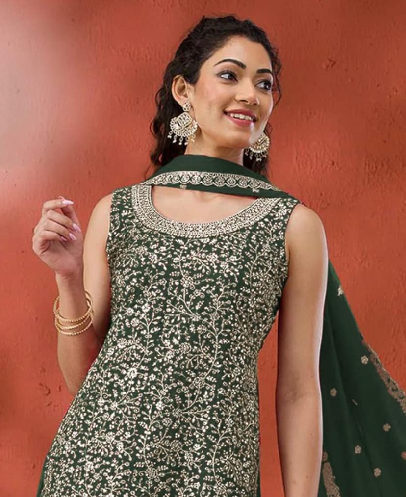 Designer Red Georgette Sharara Suit for Women view 2