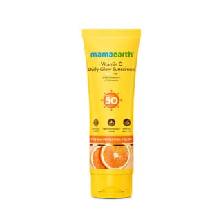 Mamaearth Vitamin C Daily Glow Sunscreen with Vitamin C & Turmeric for Toxin free Sun Protection - 125g | SPF 50 & PA++++ | Vitamin C for Glow | Turmeric Detans | In-Vivo Tested | Natural Goodness | Quick Absorbing Mamaearth Vitamin C Daily Glow Sunscree