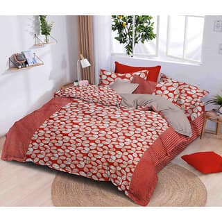 Black Bee White Flowers On Brown Base Double Bedsheet With 2 Pillow Covers (208 X 213 Cm)(Bs8-06)