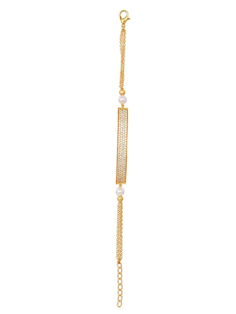 Gold Plated White AD Studded Pearls Adjustable Bracelet view 7