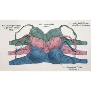 Women's Cotton Blend Lightly Padded Wirefree T-Shirt Bra Combo Pack of 3