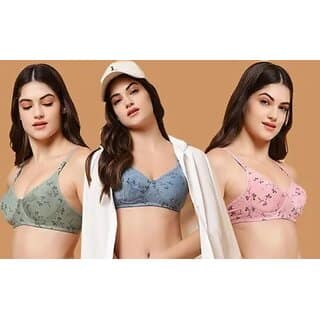 Women's Cotton Blend Lightly Padded Wirefree T-Shirt Bra Combo Pack of 3 view 2