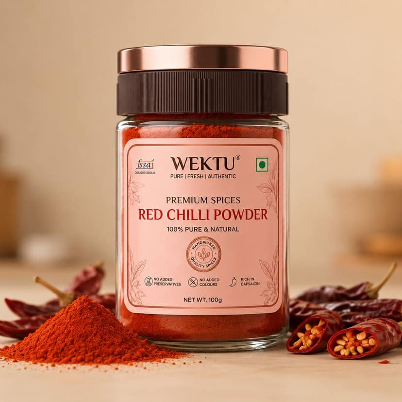 WEKTU Premium Red Chilli Powder | 100% Pure & Natural Lal Mirch Powder | Rich Color, Authentic Taste & Aroma | Hygienically Packed | No Added Colors & Preservatives