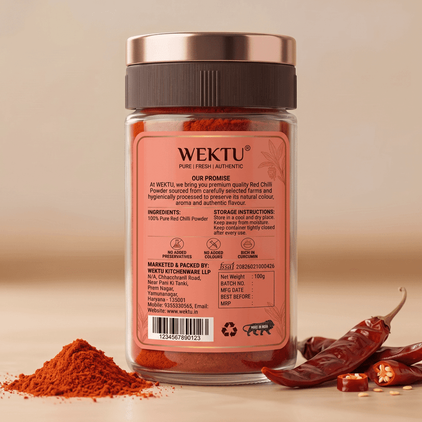 WEKTU Premium Red Chilli Powder | 100% Pure & Natural Lal Mirch Powder | Rich Color, Authentic Taste & Aroma | Hygienically Packed | No Added Colors & Preservatives view 2