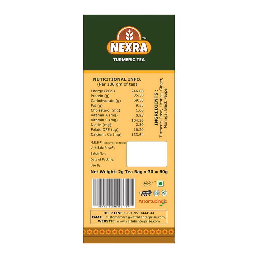 Nexra - Turmeric Glow Herbal Tea - 30 Tea Bags | Natural Turmeric Blend for Wellness, Immunity Boost, and Radiant Health view 3