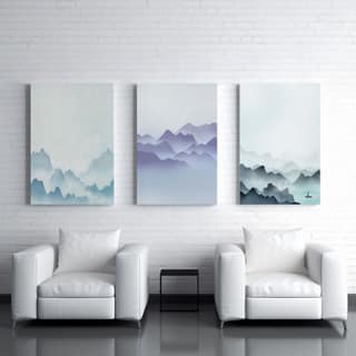Rustic Charm Set of 3 Abstract Landscape Canvas Wall Painting for Living room, Office and Hotel | 16x24 inches Vertical Canvas Wall Frames for Home Interior and Decor |Cloudy Scenery