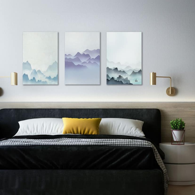 Rustic Charm Set of 3 Abstract Landscape Canvas Wall Painting for Living room, Office and Hotel | 16x24 inches Vertical Canvas Wall Frames for Home Interior and Decor |Cloudy Scenery view 2