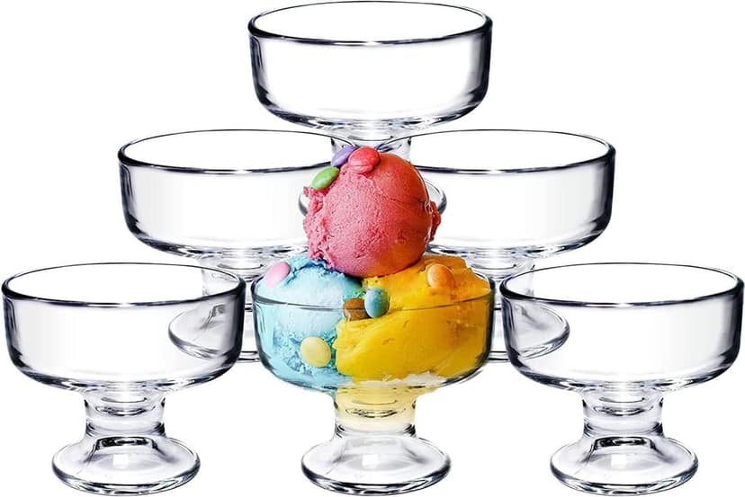 Ice Cream Bowls | Crystal Glass Cups | Sweets Serving Bowls use for Desserts, Milkshak, Fruit, Falooda, Coffee and Pudding Nuts | Pack of 6 |