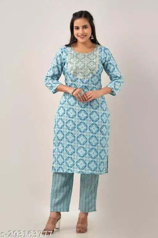 Blue Color Beautifull Printed Design Kurta Pant Ethnic Set ( Sky Blue) view 4