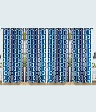 N2C Home Floral Semi-Transparent Eyelet Curtain 9 ft ( Pack of 4 ) - Blue