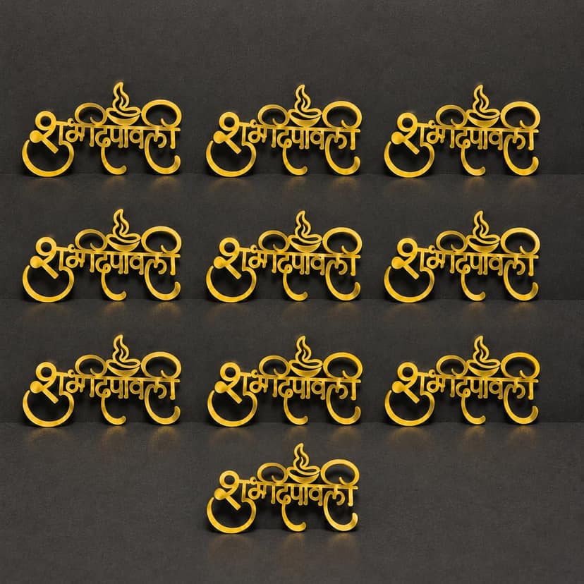 Happy Diwali Golden Acrylic Cutout Tags for hampers, Scrapbook, Boxes, Cards | 10 pc in a Pack | Size - 3.5 by 3.5 inch