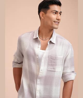 Locomotive 100% Cotton Relaxed Fit Checks Full Sleeves Men's Casual Shirt - Mauve ( Pack of 1 )