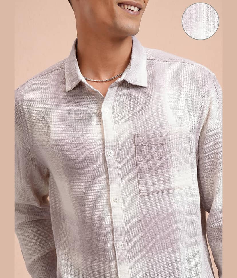 Locomotive 100% Cotton Relaxed Fit Checks Full Sleeves Men's Casual Shirt - Mauve ( Pack of 1 ) view 5
