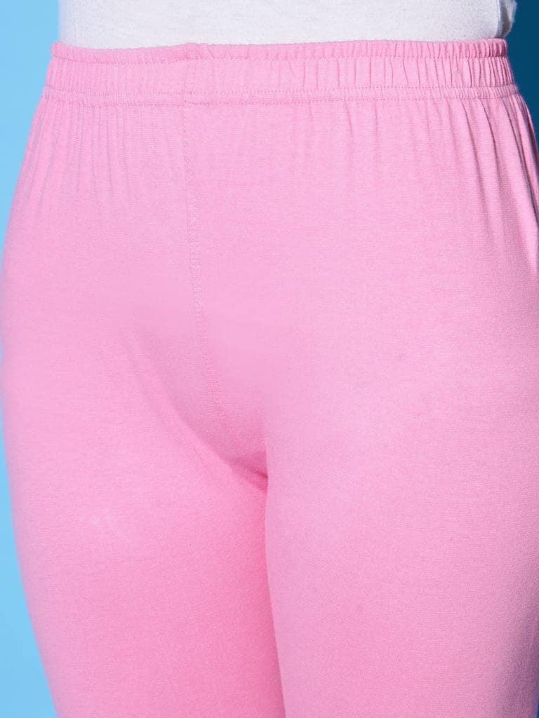 SOFT COLORS Women's Skinny Fit Ethnic Wear Ankle Length Leggings (Rose Pink) view 3