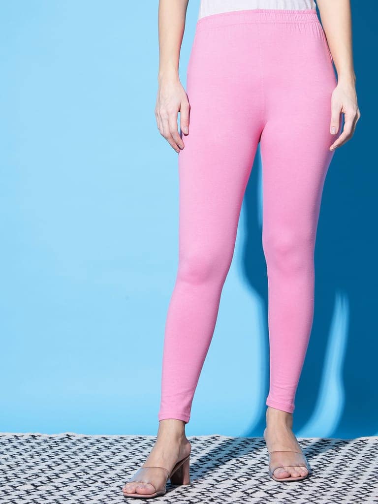 SOFT COLORS Women's Skinny Fit Ethnic Wear Ankle Length Leggings (Rose Pink) view 7