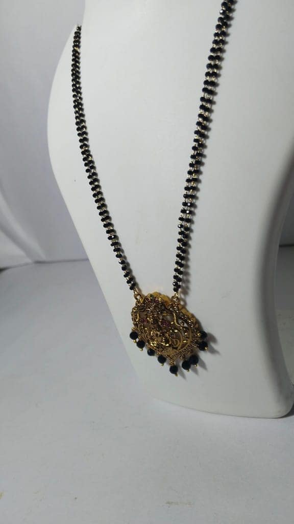 Gold Plated Pendant Set with Black Beads Chain for Women view 2