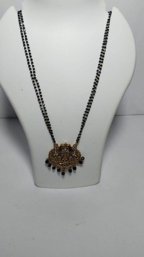 Gold Plated Pendant Set with Black Beads Chain for Women view 3