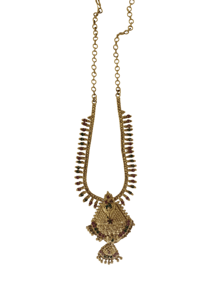 Gold Plated Traditional Indian Necklace Set with Ruby and Emerald Stones view 3