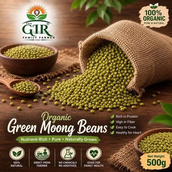 The Gir Family Farmer Organic Whole Moong (500g) | 100% Organic & Unpolished | Everyday Cooking