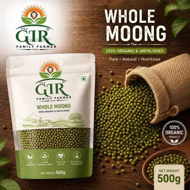 The Gir Family Farmer Organic Whole Moong (500g) | 100% Organic & Unpolished | Everyday Cooking view 2