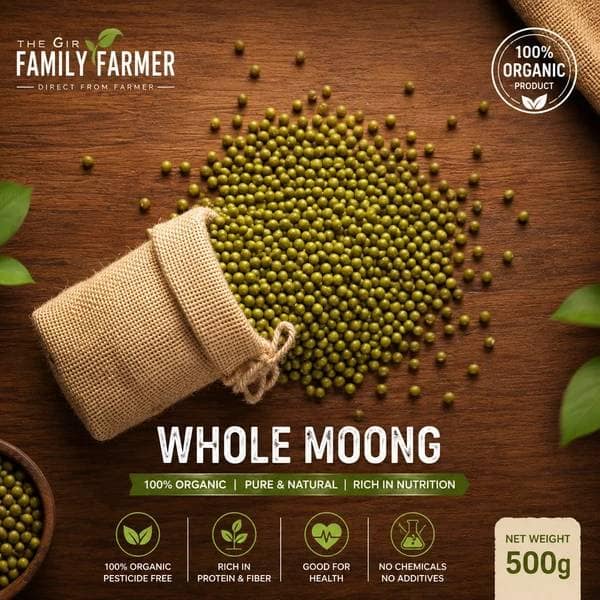 The Gir Family Farmer Organic Whole Moong (500g) | 100% Organic & Unpolished | Everyday Cooking view 3