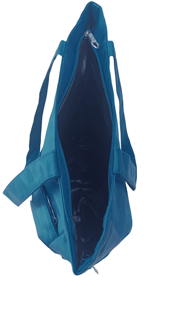 Blue tote bag with cute frog design view 2