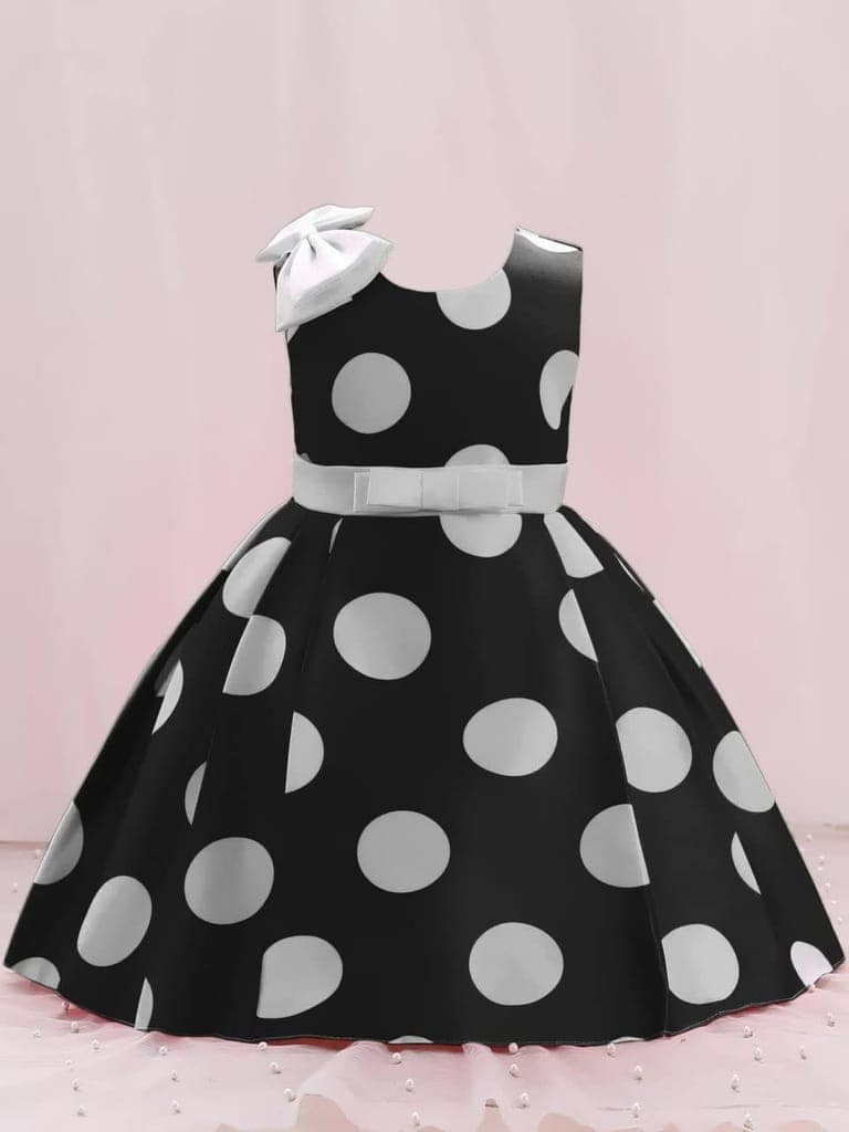 Buy & Try Girl's Satin Polka Dot Printed Frock Dress for Kids. view 2
