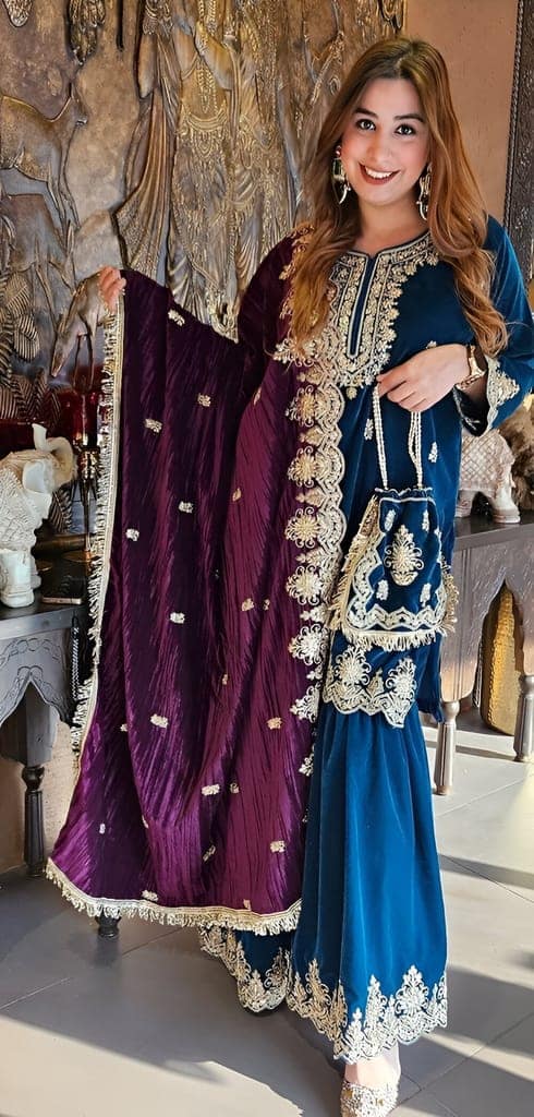 Blue Purple Black Red Sharara Suit Set Salwar Kameez Readymade Pakistani Stitched New Indian Ready To Wear Wedding Suit view 3