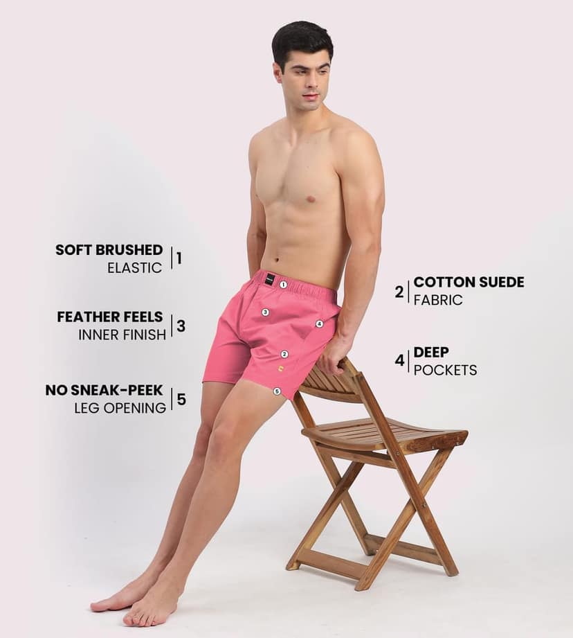 Freecultr Regular Fit Ultralight All Day Boxer Shorts for Men | 100% Cotton Fabric, Dual Deep Side Pocket, Microfibre Waistband Pack of 1-Malibu Peach view 5