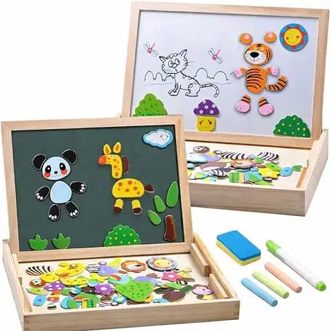 Toy Imagine Wooden Magnetic Chalkboard – Double-Sided Educational Learning Board with Chalk, Marker & Duster – Small Green & White Writing Board for Kids (3+ Years) view 2