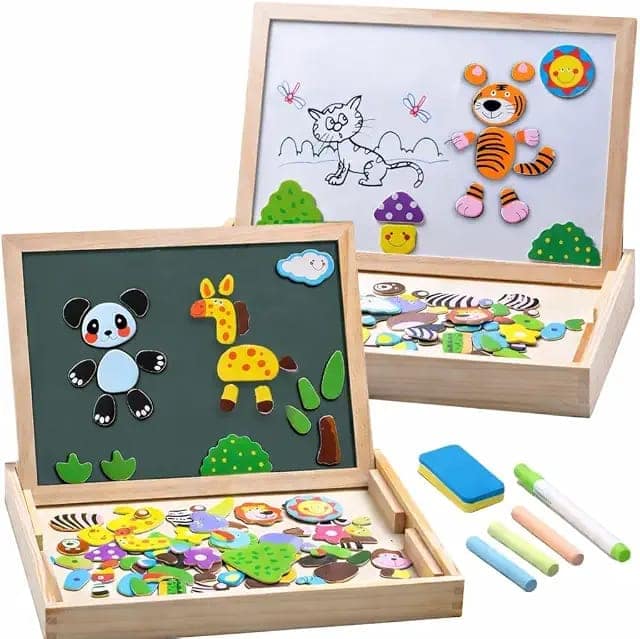 Toy Imagine Wooden Magnetic Chalkboard – Double-Sided Educational Learning Board with Chalk, Marker & Duster – Small Green & White Writing Board for Kids (3+ Years) view 3