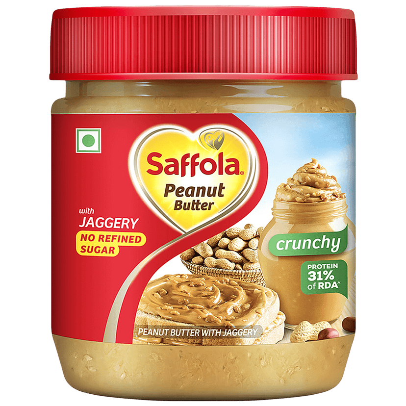 Saffola Peanut Butter With Jaggery, Crunchy - No Refined Sugar, 350 G Jar view 2