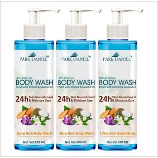 PARK DANIEL Ultra Rich Body Wash Enriched With Almond and Coconut Oil - For Skin Nourishment and Moisture Care Combo Pack 3 Bottle of 200 ml(600 ml) (600 ml)