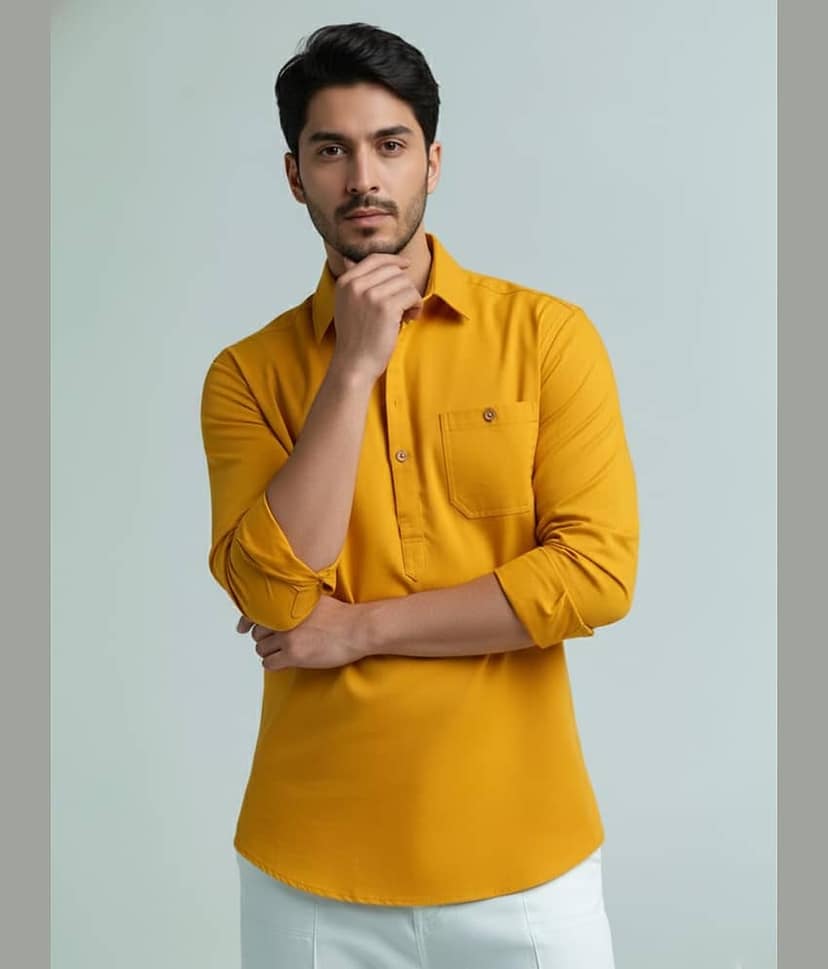 BHUVIKOO Cotton Blend Plain Shirt Style Kurta For Men ( Grey )