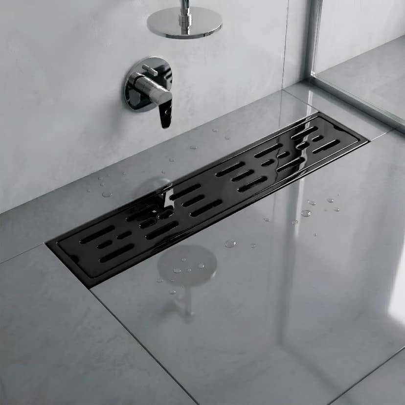Ceramic (30 x 4 Inches) Melamine Shower Channel Floor Drain Black Glossy Finish (RB-221)