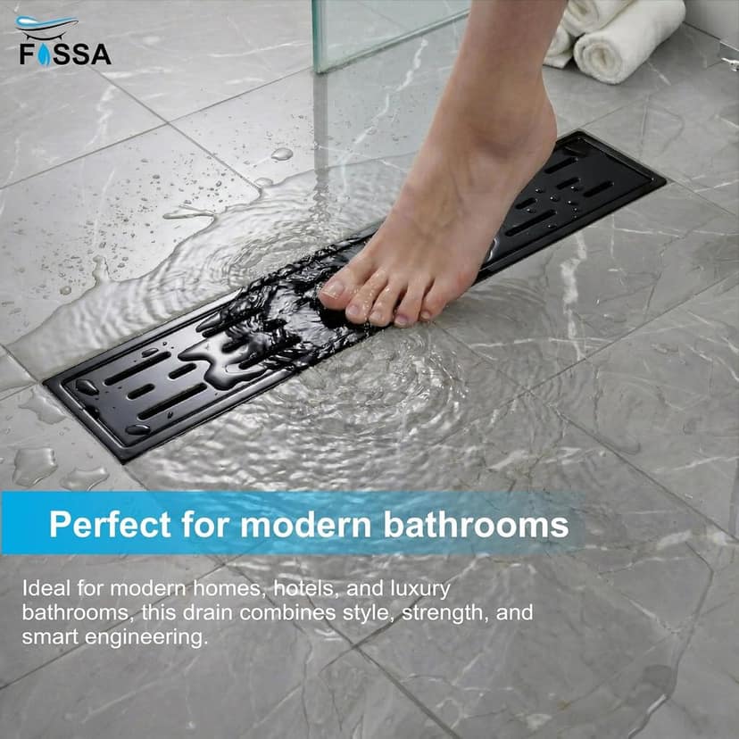 Ceramic (30 x 4 Inches) Melamine Shower Channel Floor Drain Black Glossy Finish (RB-221) view 2