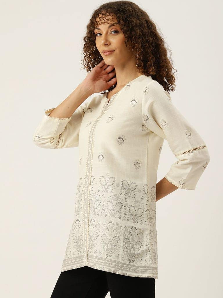 Ethnic Motifs Printed Kantha Work Pure Cotton Kurti view 3