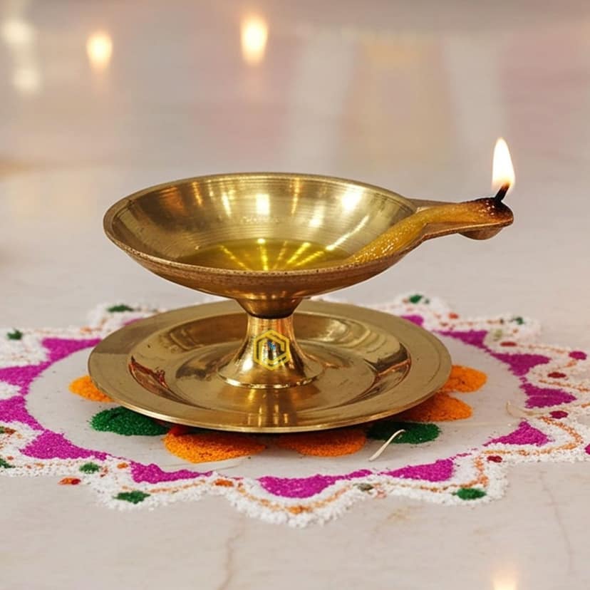 Brass Pandeep Plate Deepak, Oil Lamp No. 3 - Elegant Brass Lamp for Home D?cor, Height : 1.1 Inch (ZMAS146 D)