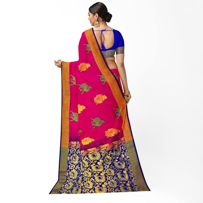 Dark Pink Color Mixed Soft Silk Saree with Unstitched Blouse view 3