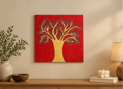 Handmade Mirror Leaf Art with Decorative Mirror Work view 2