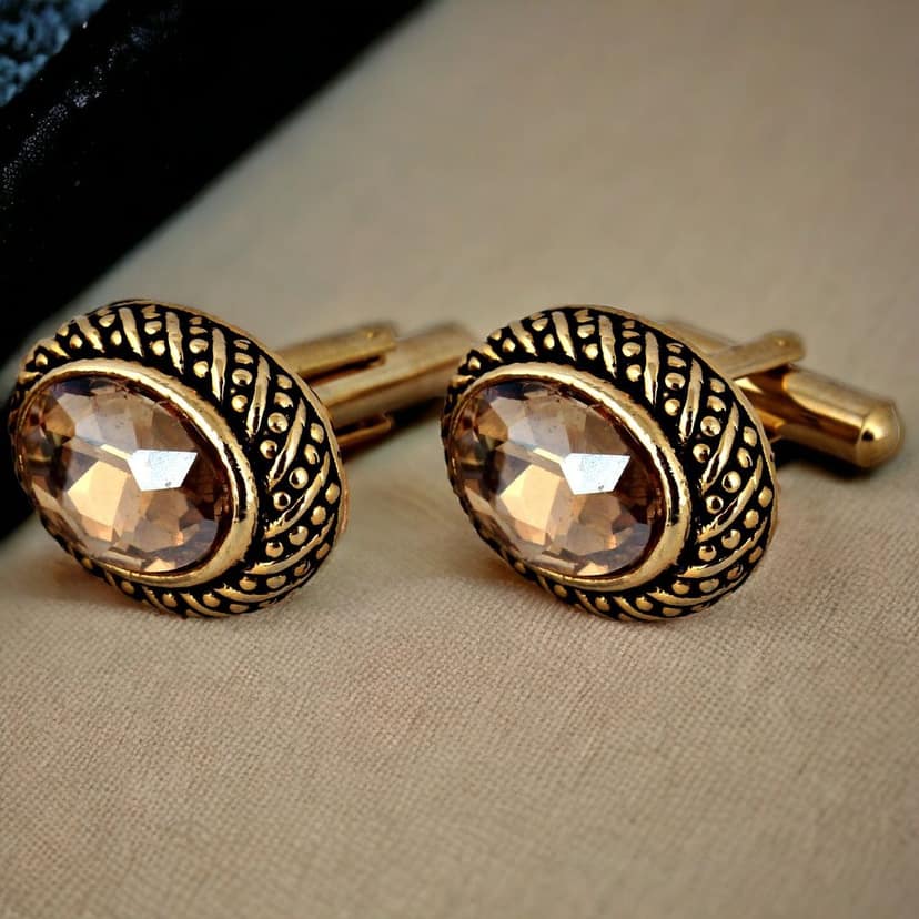 LUCKY JEWELLERY Unique Golden Color Golden Plated Formal Wedding Shirt, Suit, Blazer Cufflinks Pair Set for Men.(248-M4C4-A5812-LCT) view 2