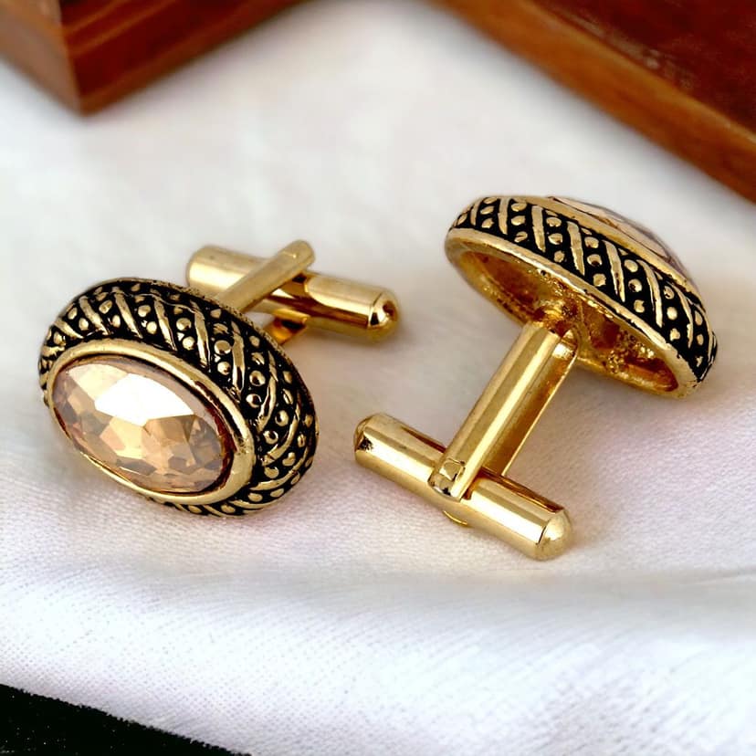 LUCKY JEWELLERY Unique Golden Color Golden Plated Formal Wedding Shirt, Suit, Blazer Cufflinks Pair Set for Men.(248-M4C4-A5812-LCT) view 3