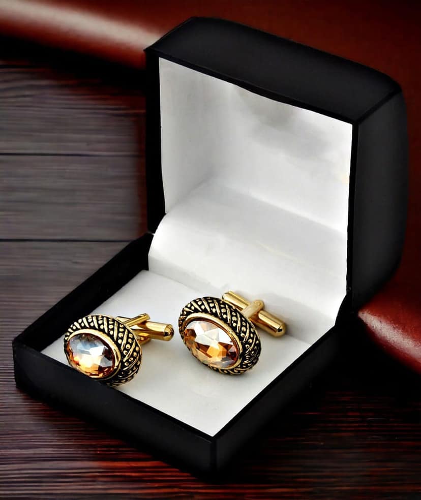 LUCKY JEWELLERY Unique Golden Color Golden Plated Formal Wedding Shirt, Suit, Blazer Cufflinks Pair Set for Men.(248-M4C4-A5812-LCT) view 4
