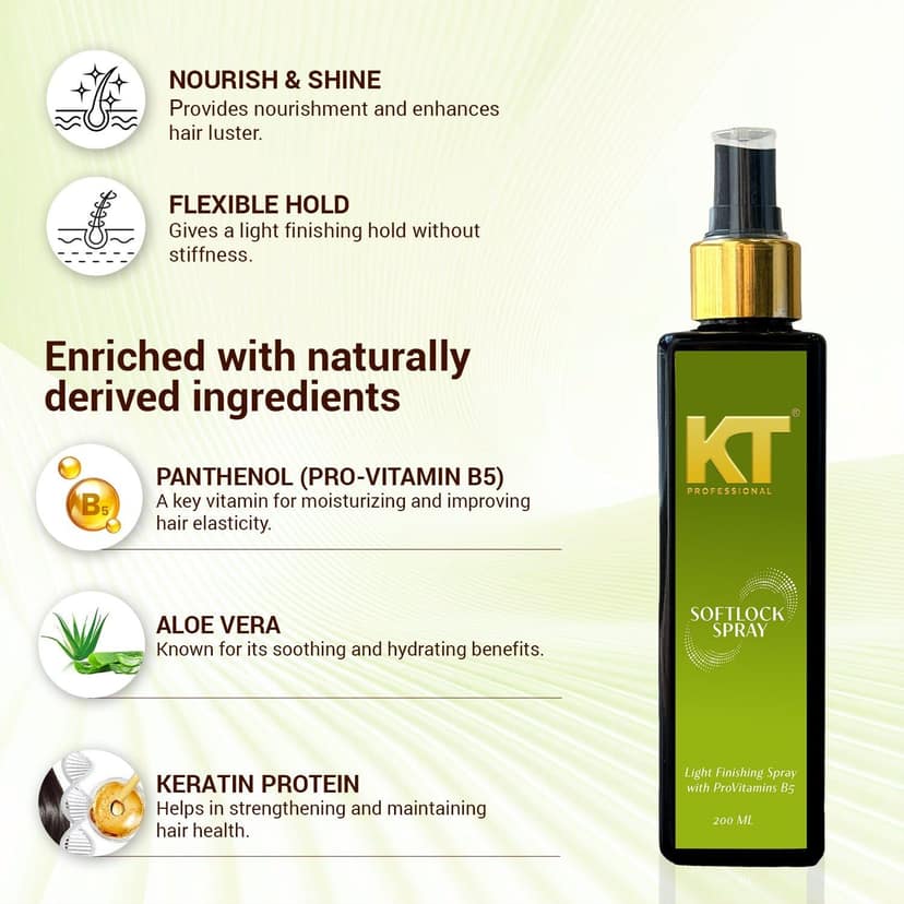 KT Professional Soft Locks Spray, Flexible Hold, Natural Shine & Texture – Cocktail 2 Edition - 200g view 4